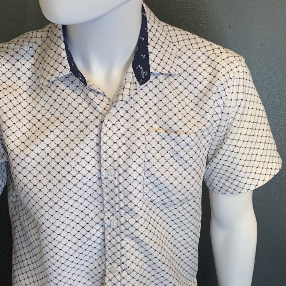 Men’s Planet B Stylish White and Black Geometric  Medium Dress Shirt